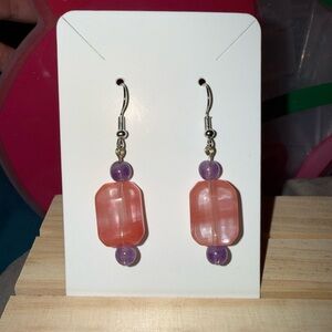 Elegant Pink Strawberry Quartz and Purple Amethyst Beaded Earrings
